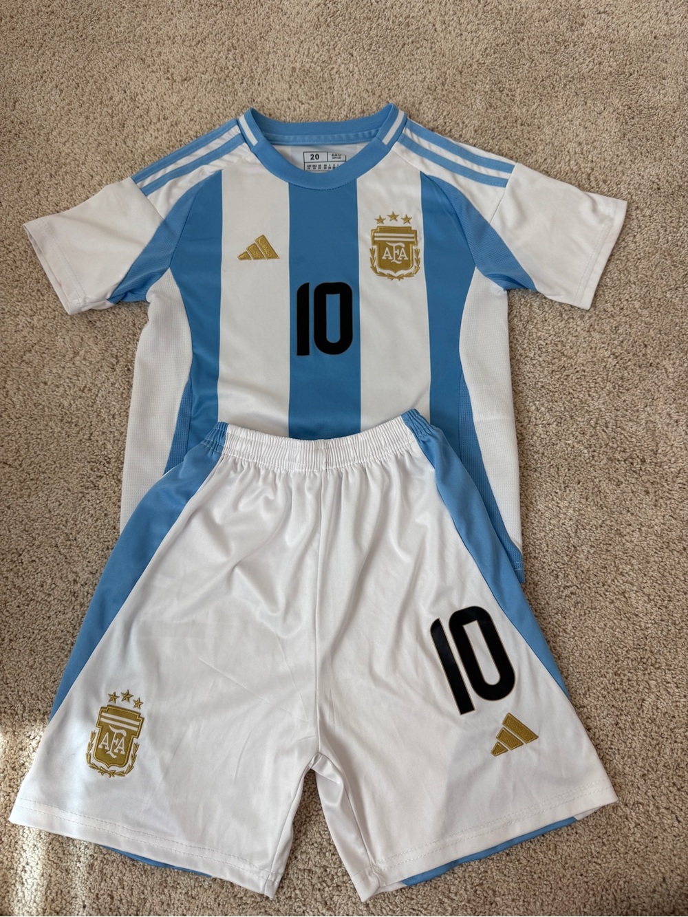 Adidas Argentina Messi Home Soccer Kit - White & Light Blue